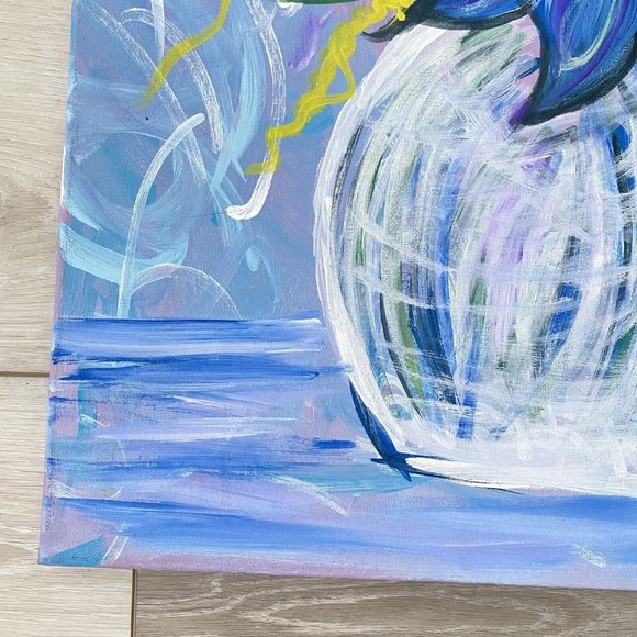 Original Impressionist Flowers Acrylic Painting Purple Blue Red 16x20in Canvas - Picture 4 of 10